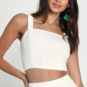 Lulus Elevated Attitude White Tweed Sleeveless Two-piece Skort Romper - Size M